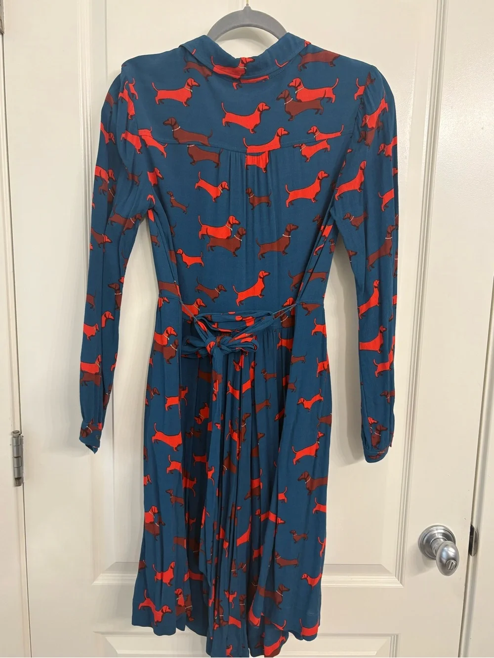 Anthropologie Blue Dress with Red Dachshund Print Size 6